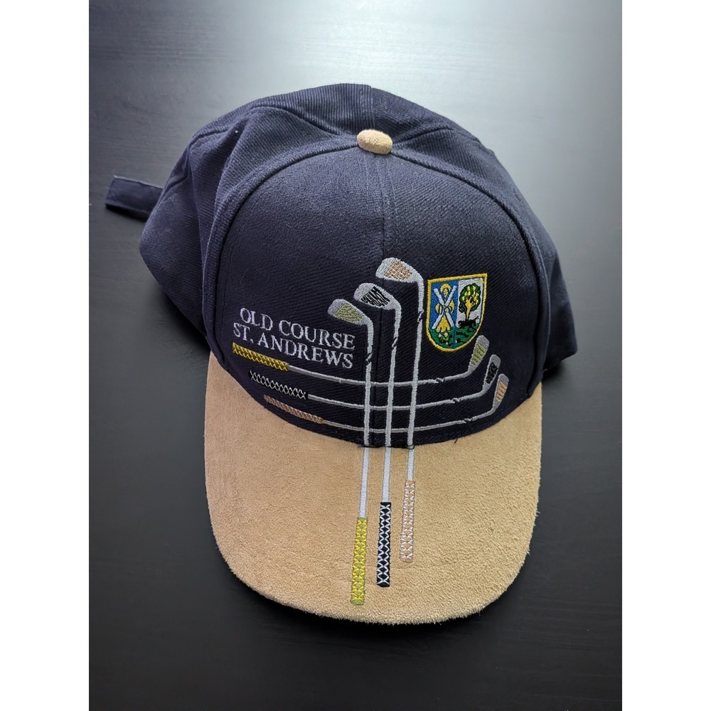 Scotland St. Andrews The Old Course Navy Tan Adjustable Strapback Golf Hat Cap